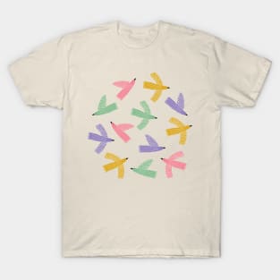 Whimsy flying birds in green and pastel tones T-Shirt